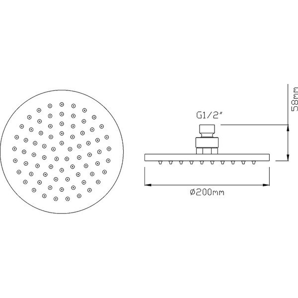 nuie Round Chrome Plated Fixed Shower Head - 200mm Diameter