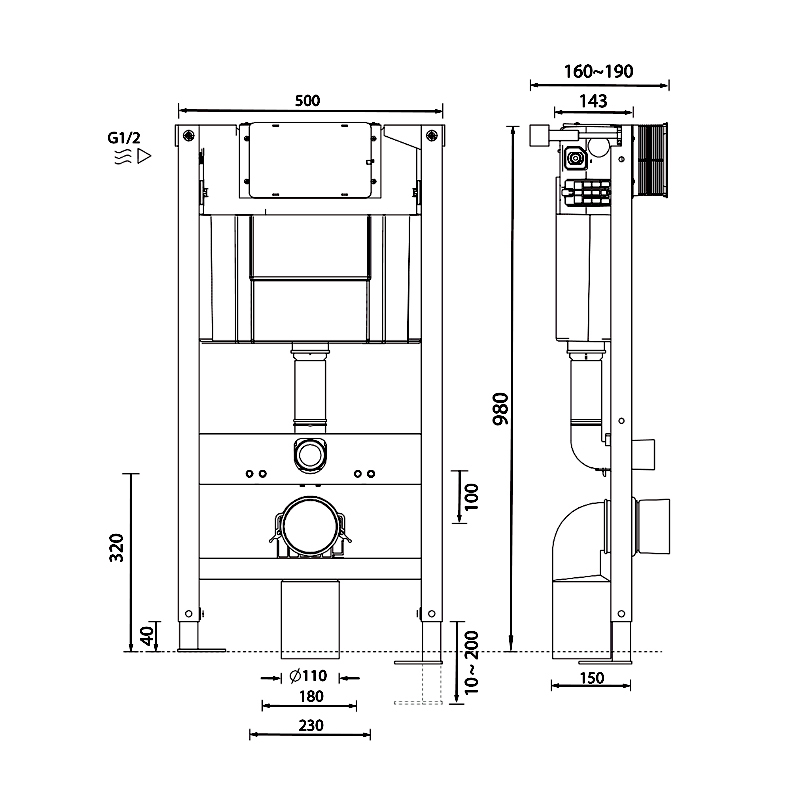 Abacus Wall Mounted 980mm WC Frame with Dual Flush Cistern