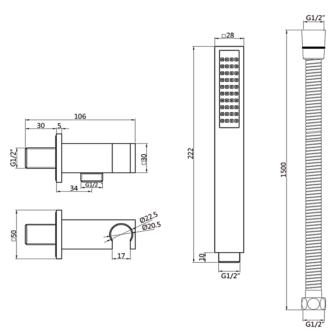 Harbour Clarity Matt Black Microphone Shower Handset & Wall Bracket