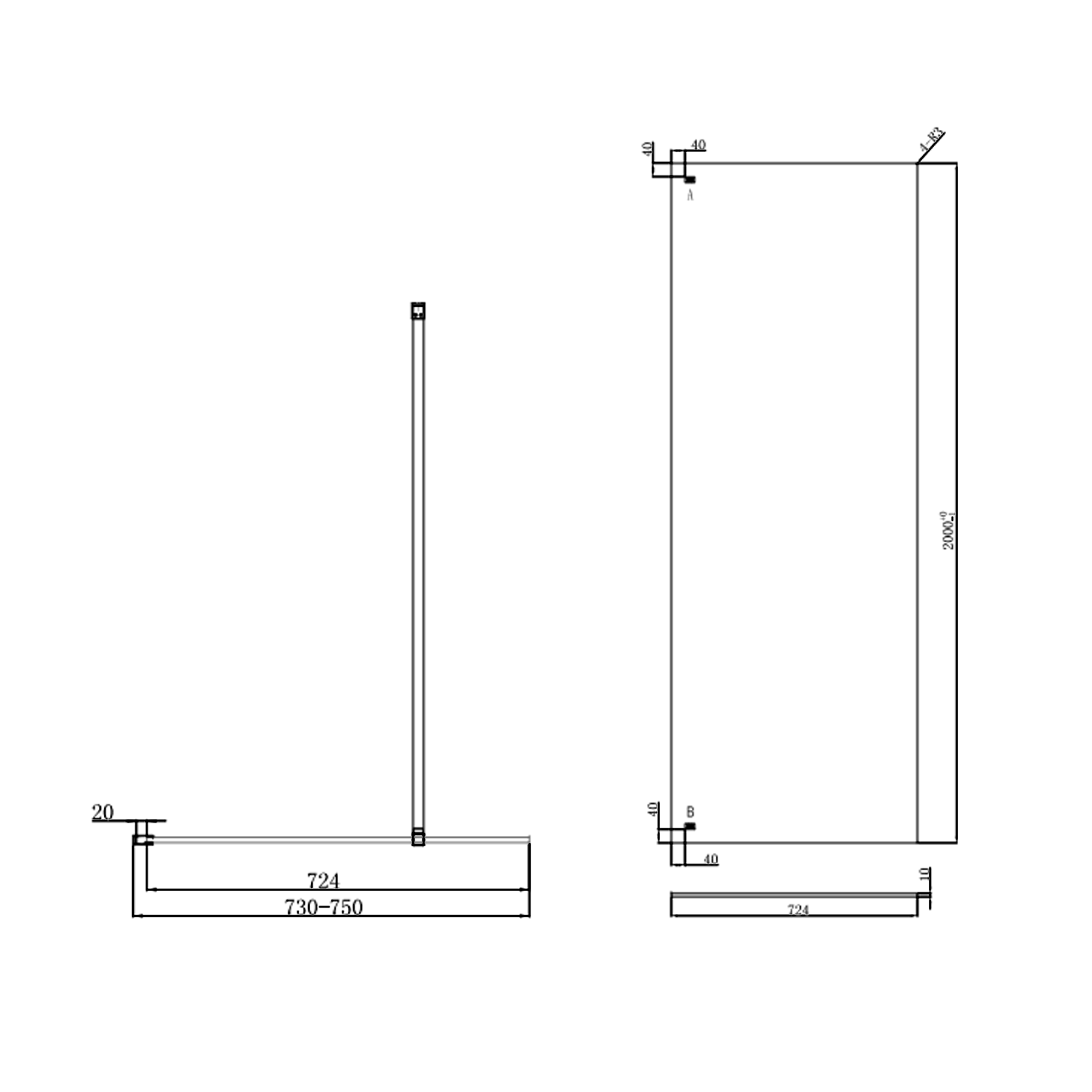Harbour i10 10mm Easy Clean 2m Tall Frameless Wetroom Panel - Matt Black