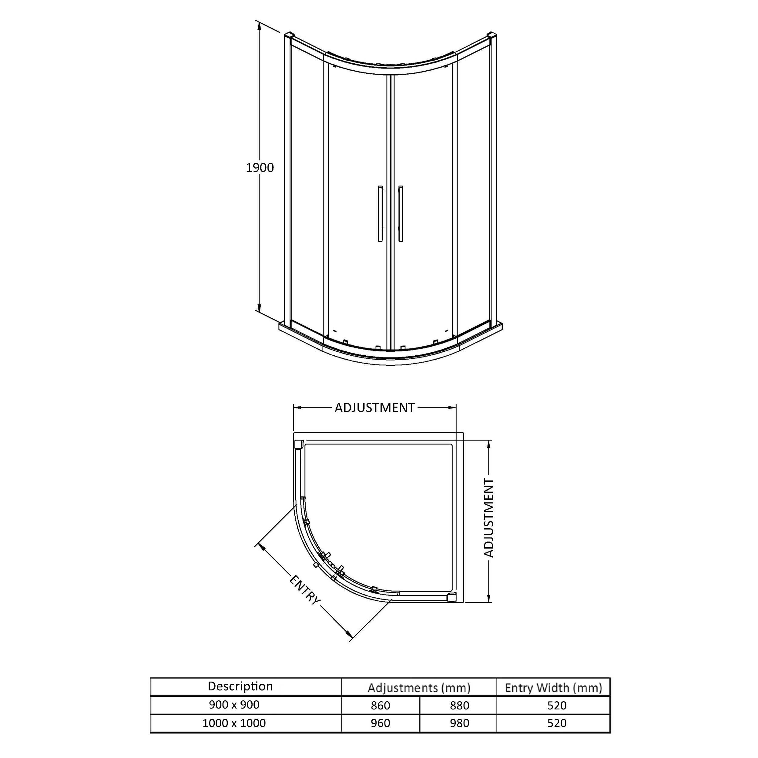 Vellamo City 8mm Matt Black Easy Clean 2-Door Quadrant Shower Enclosure 