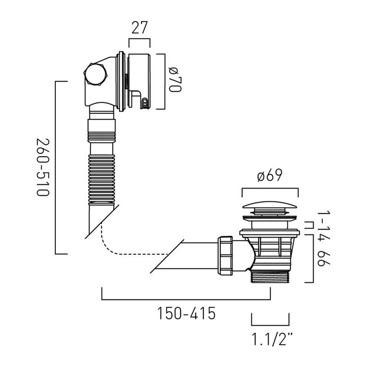 Vado Overflow Bath Filler with Click Clack Waste