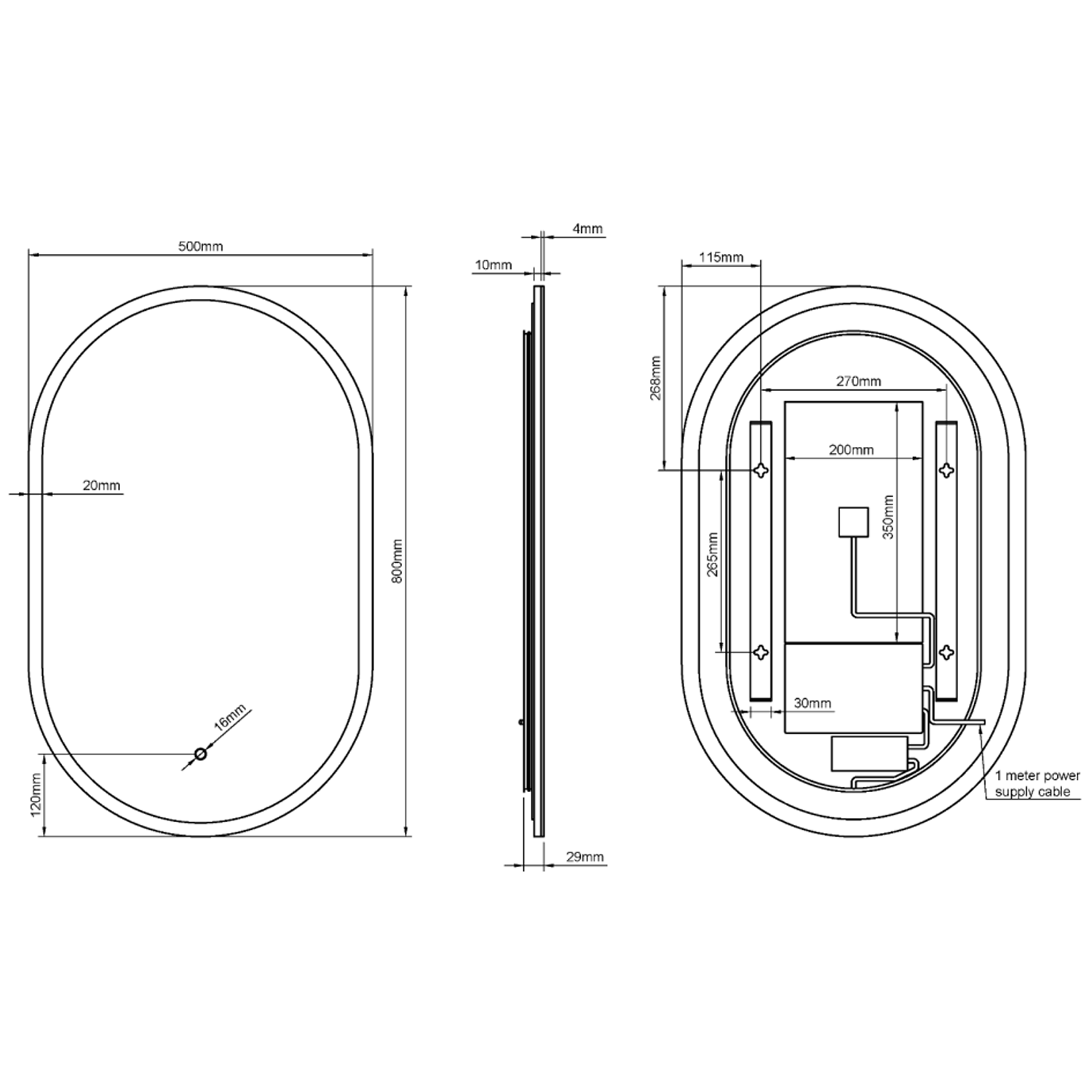 Origins Living Cleo Capsule LED Illuminated Mirror with Demister Pad - 500 x 800mm