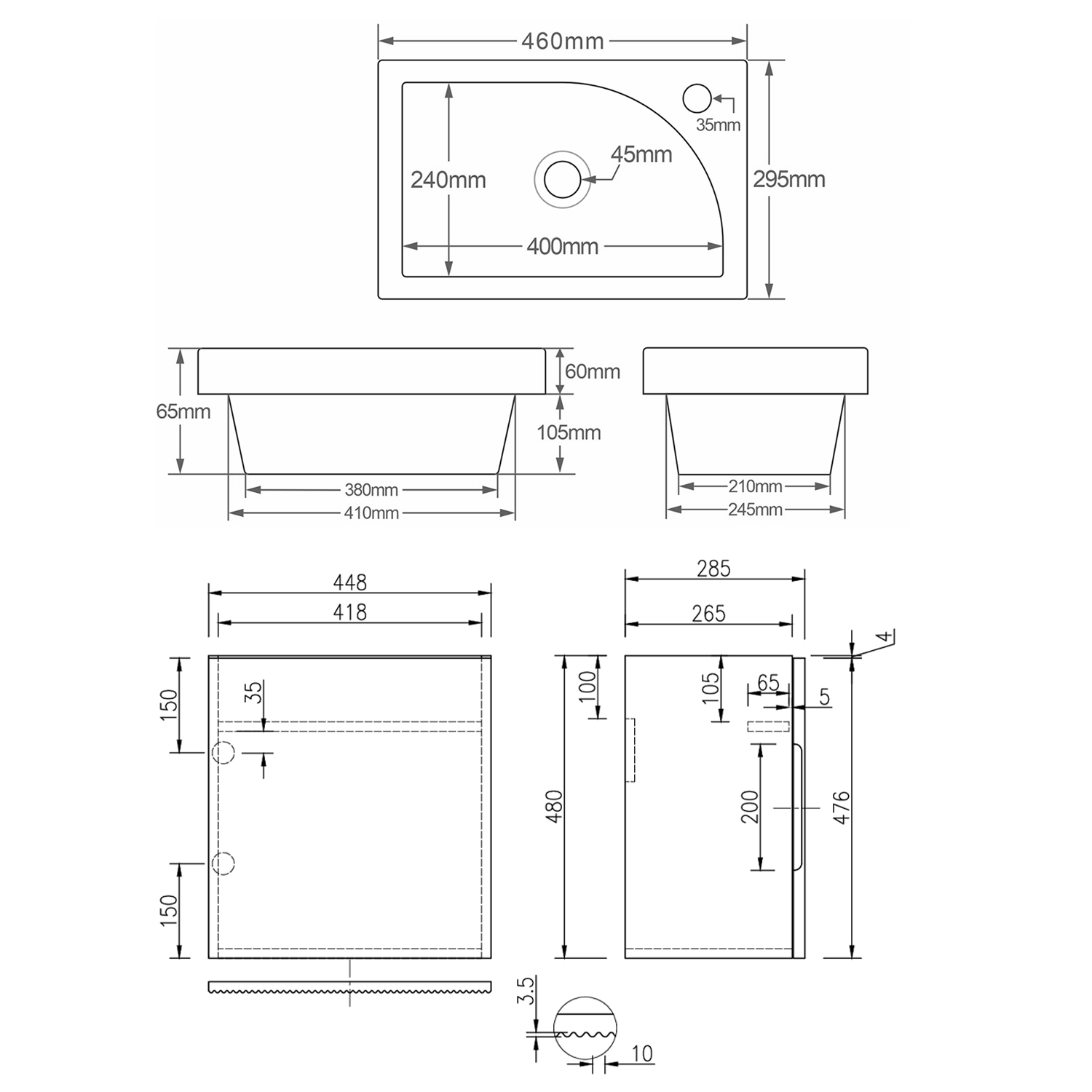 Drench Groove 460mm Fluted Wall Hung Cloakroom Vanity Unit & Basin