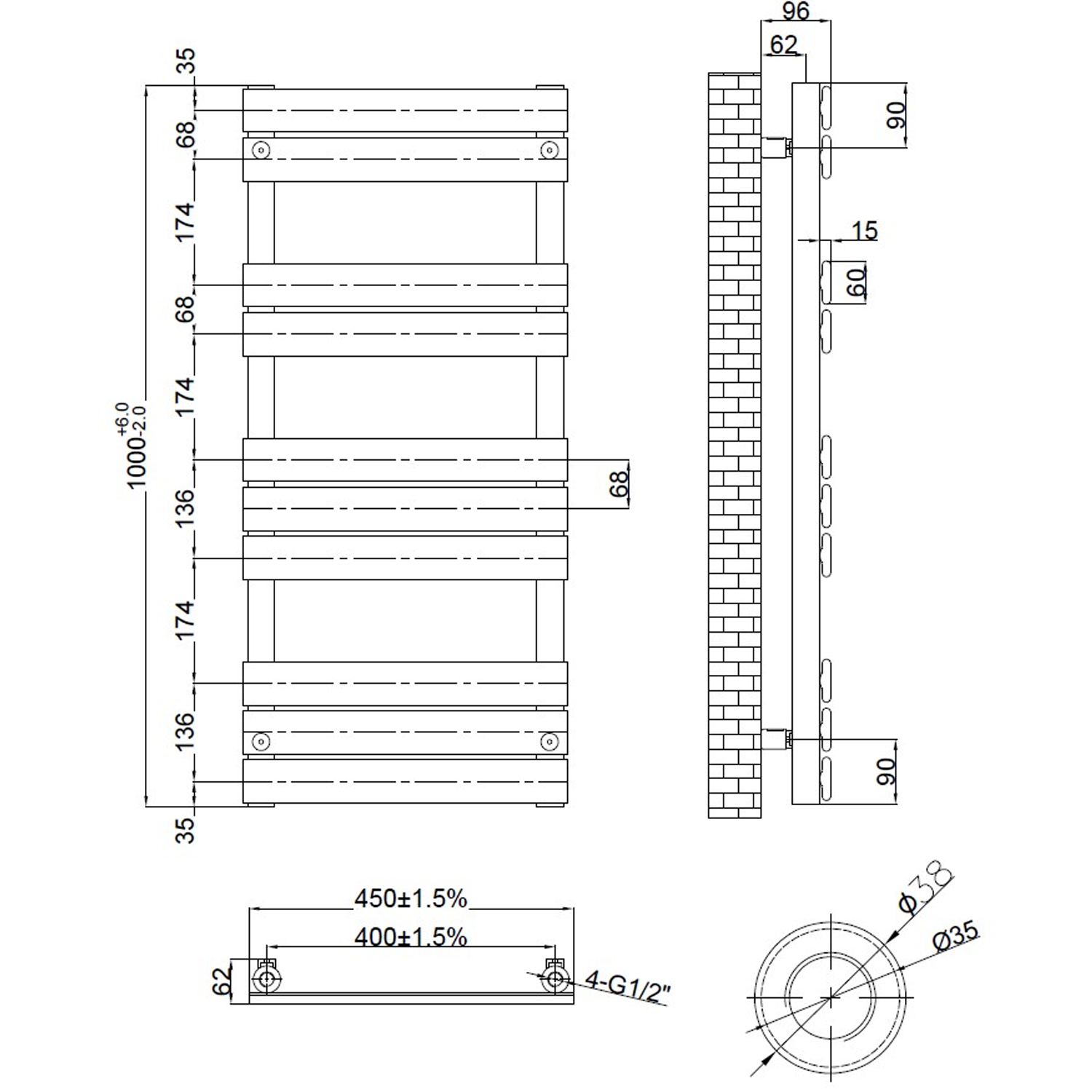 Brenton Avezzano Chrome Flat Panel Heated Towel Rail