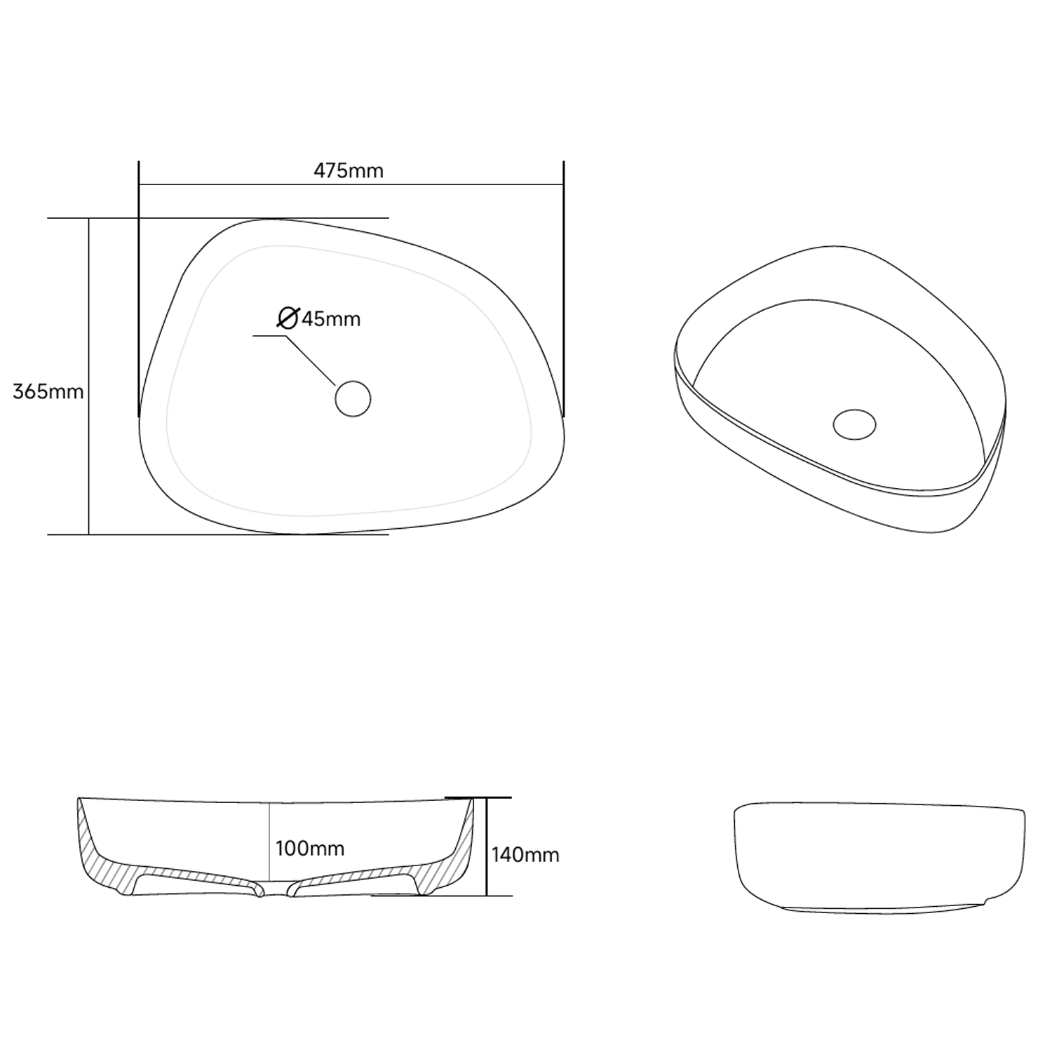 Organics Countertop Basin - 475 x 365mm
