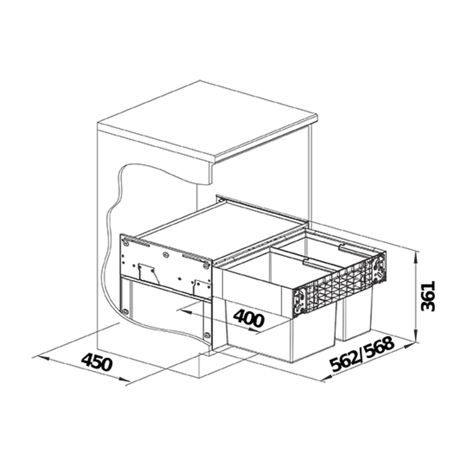 Blanco Select II 60/2 49 litre 2 Container Waste Organiser for 600mm Kitchen Cabinets