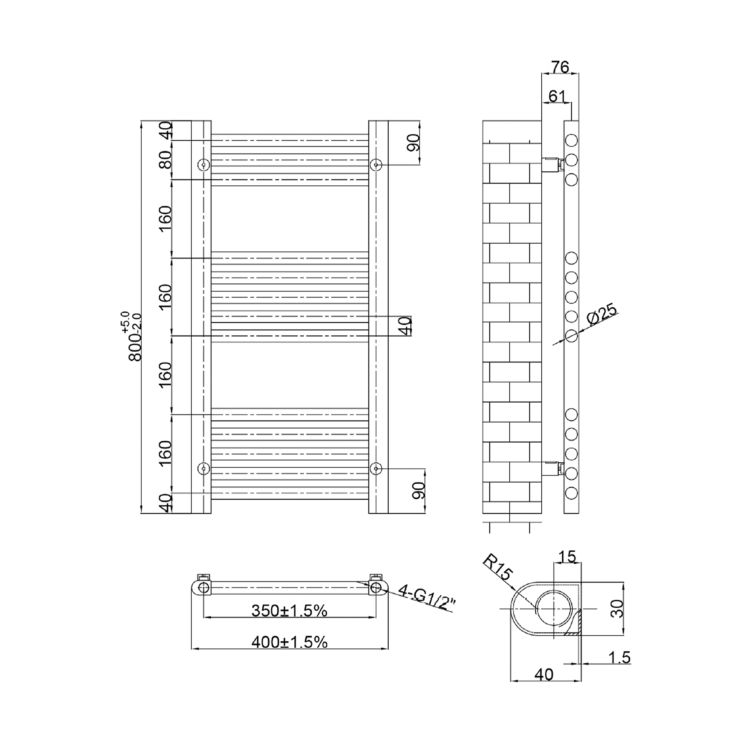 VOS 25mm Bars Ladder Heated Towel Rail