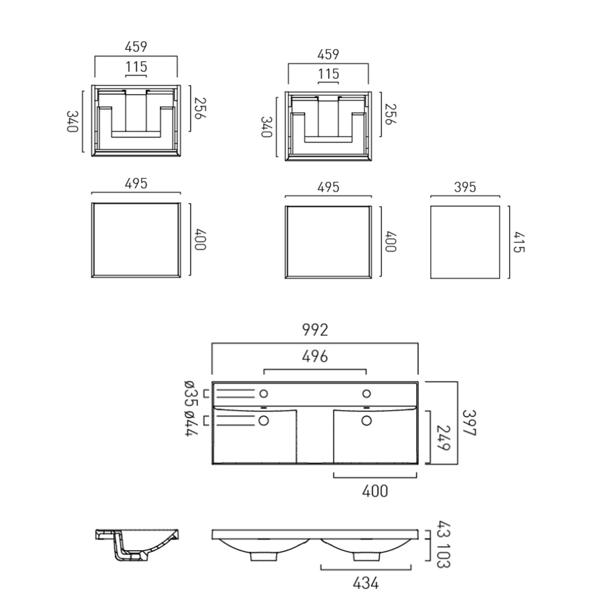 Vado Safari 1000mm Wall Hung Vanity Unit & Double Basin