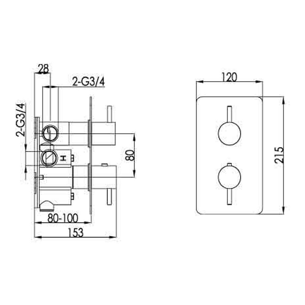 Inox Brushed Stainless Steel 2 Outlet Concealed Thermostatic Shower Valve