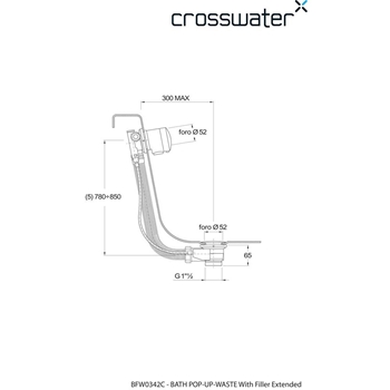 Crosswater Extended Bath Pop-Up Waste with Bath Filler 90cm