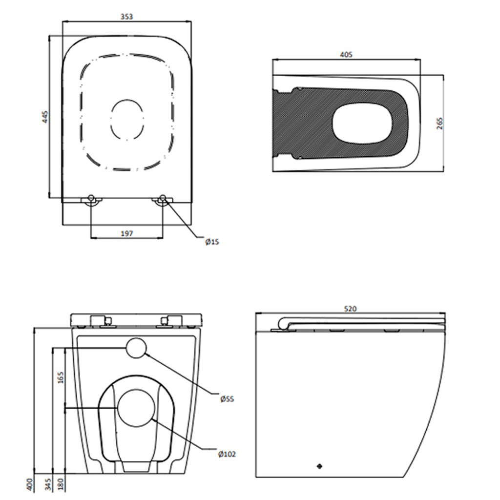 Crosswater Mada Square Back to Wall Rimless Toilet & Soft Close Seat
