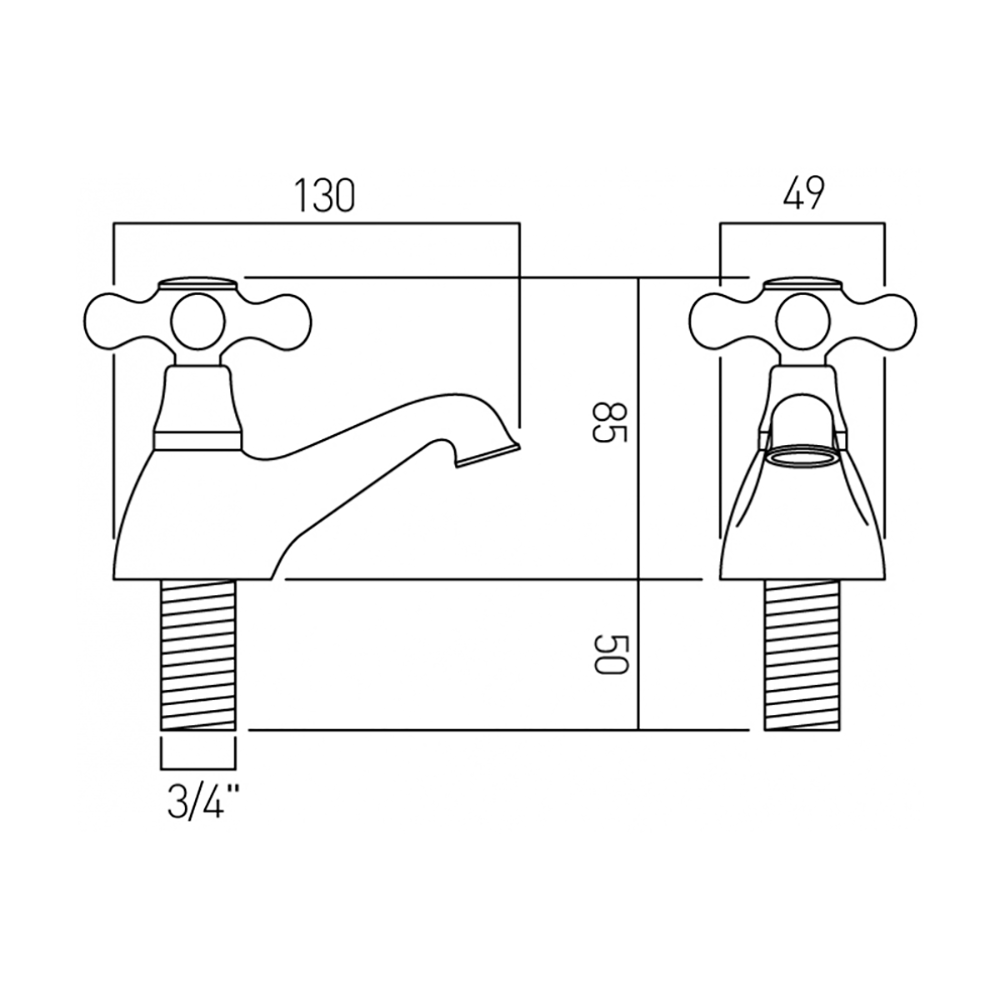 Vado Victoriana Deck Mounted Bath Pillar Taps