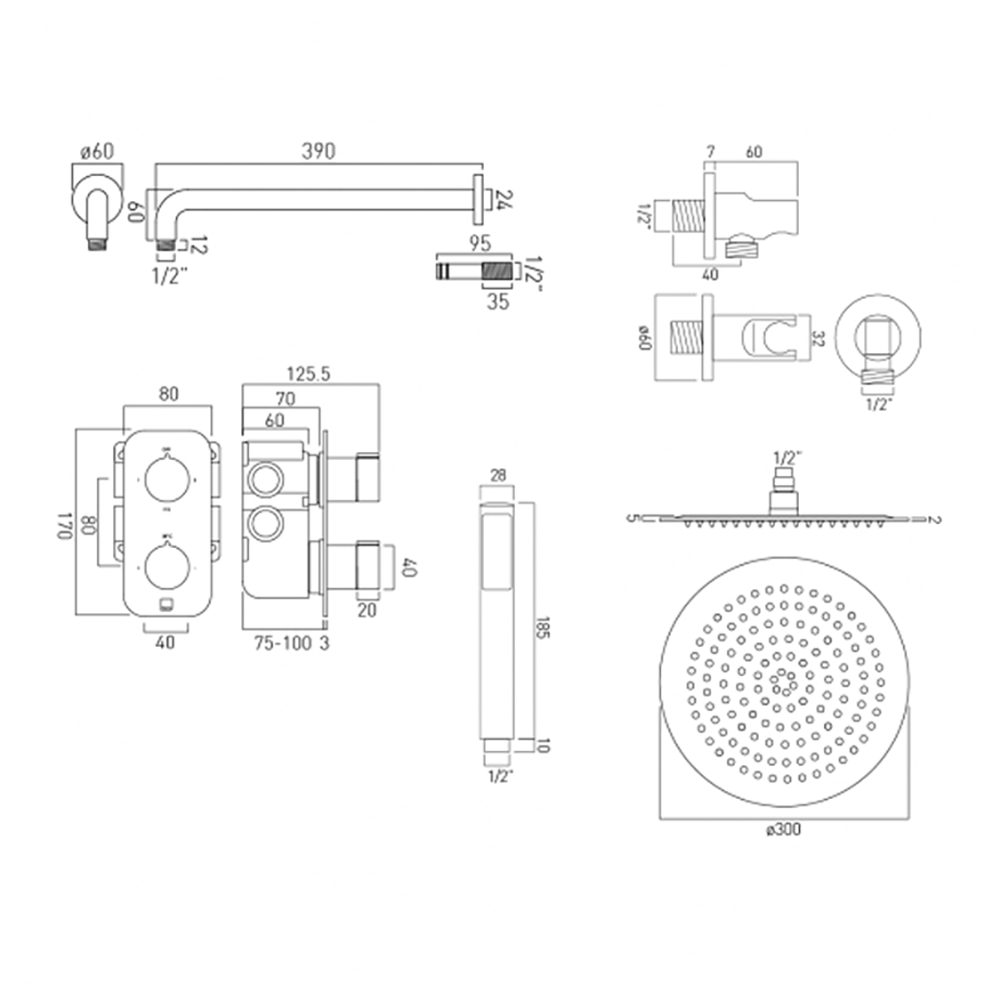 Vado Tablet Altitude Vertical Concealed Thermostatic Shower Valve Package 17