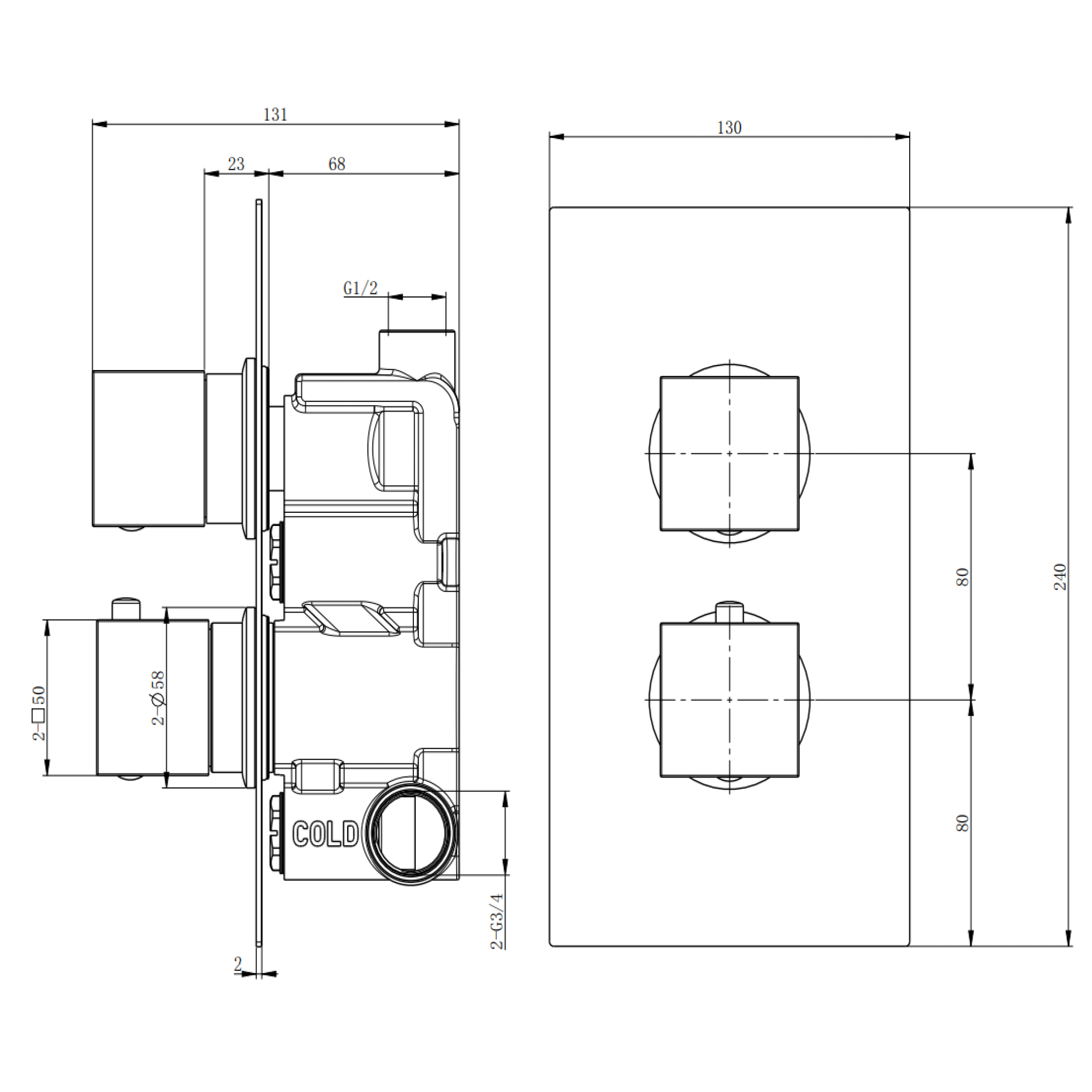 Harbour Status Matt Black 1 Outlet Concealed Thermostatic Shower Valve