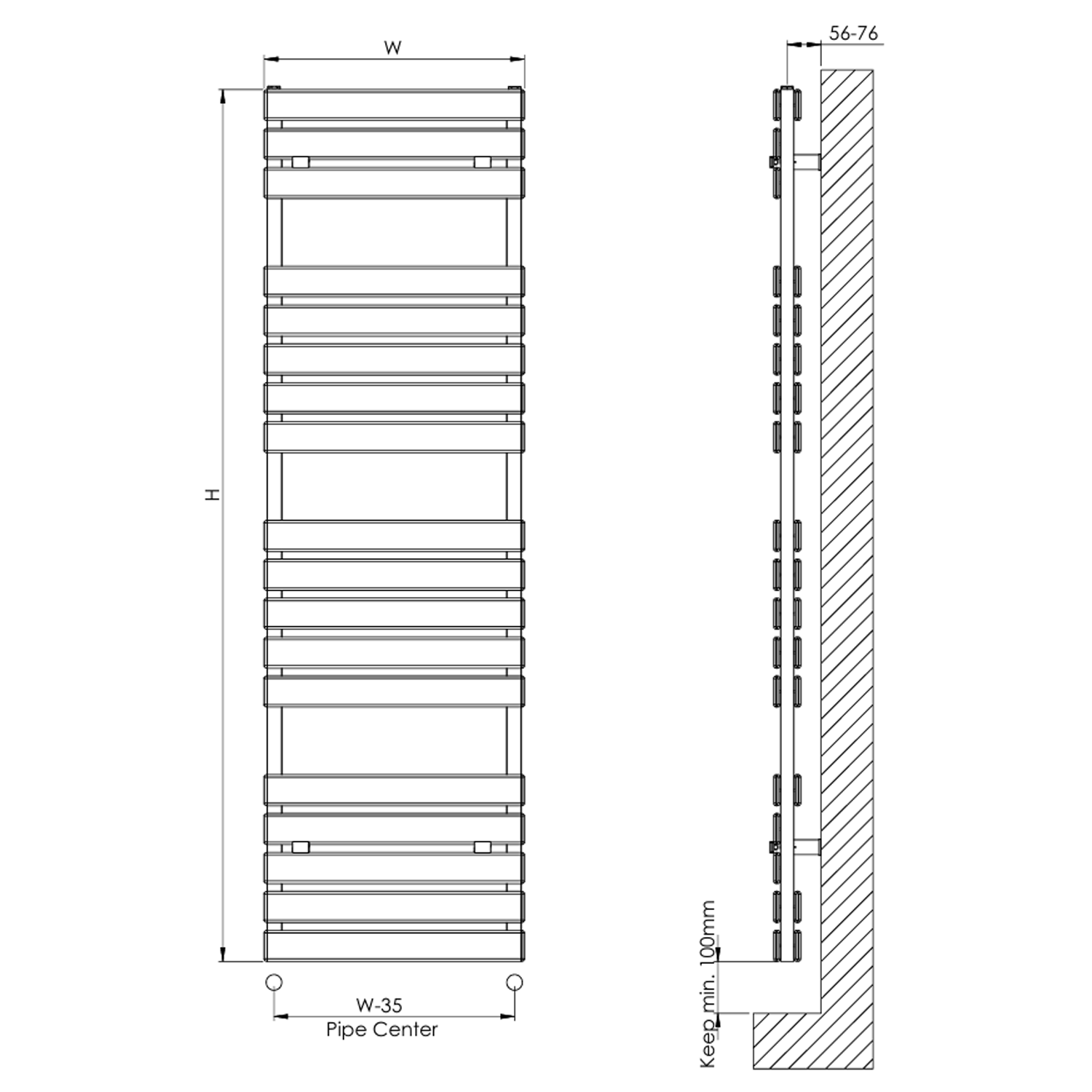 Carisa Plata Bath Flat Double Panel Aluminium Heated Towel Rail