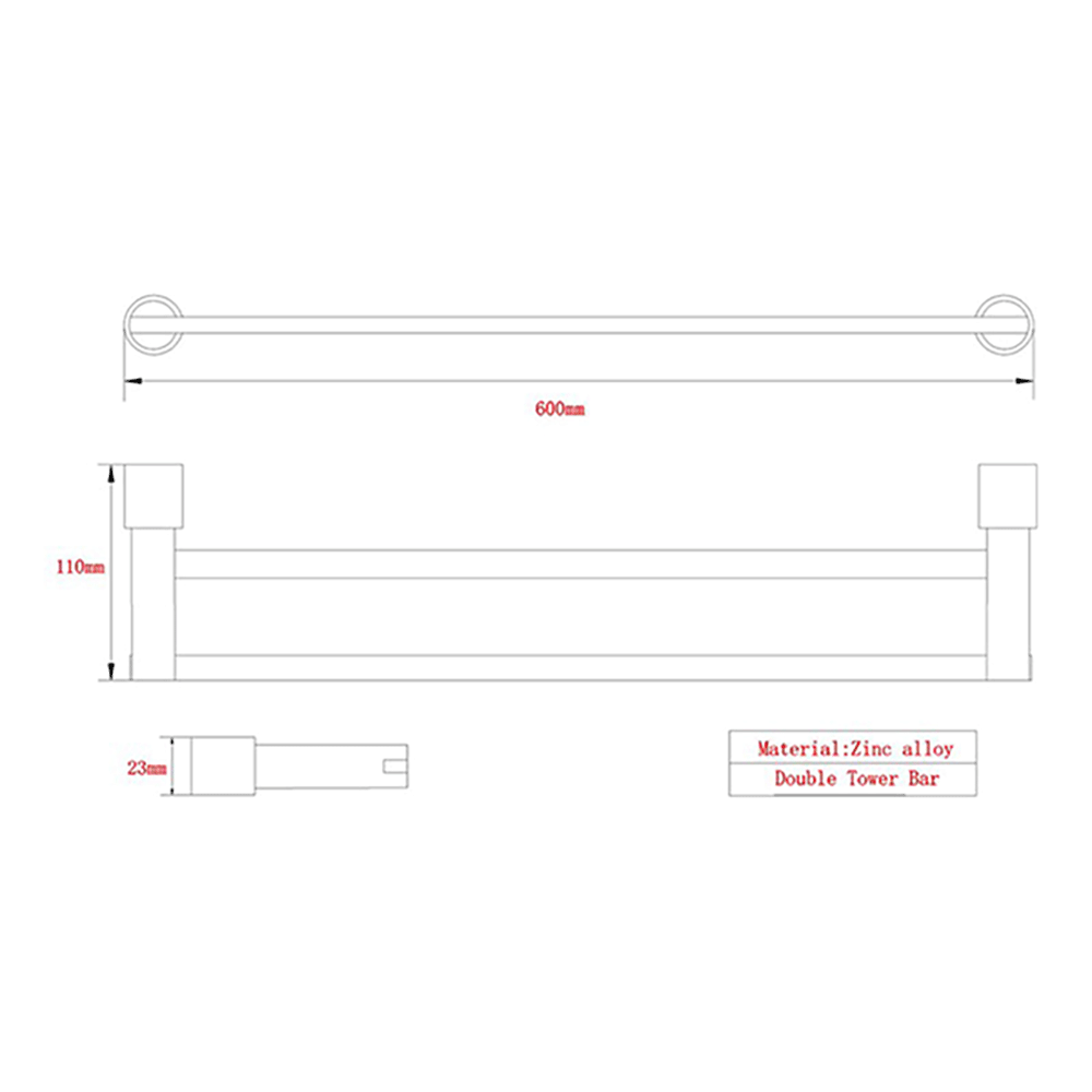 Hugo Double Towel Rail - 600mm