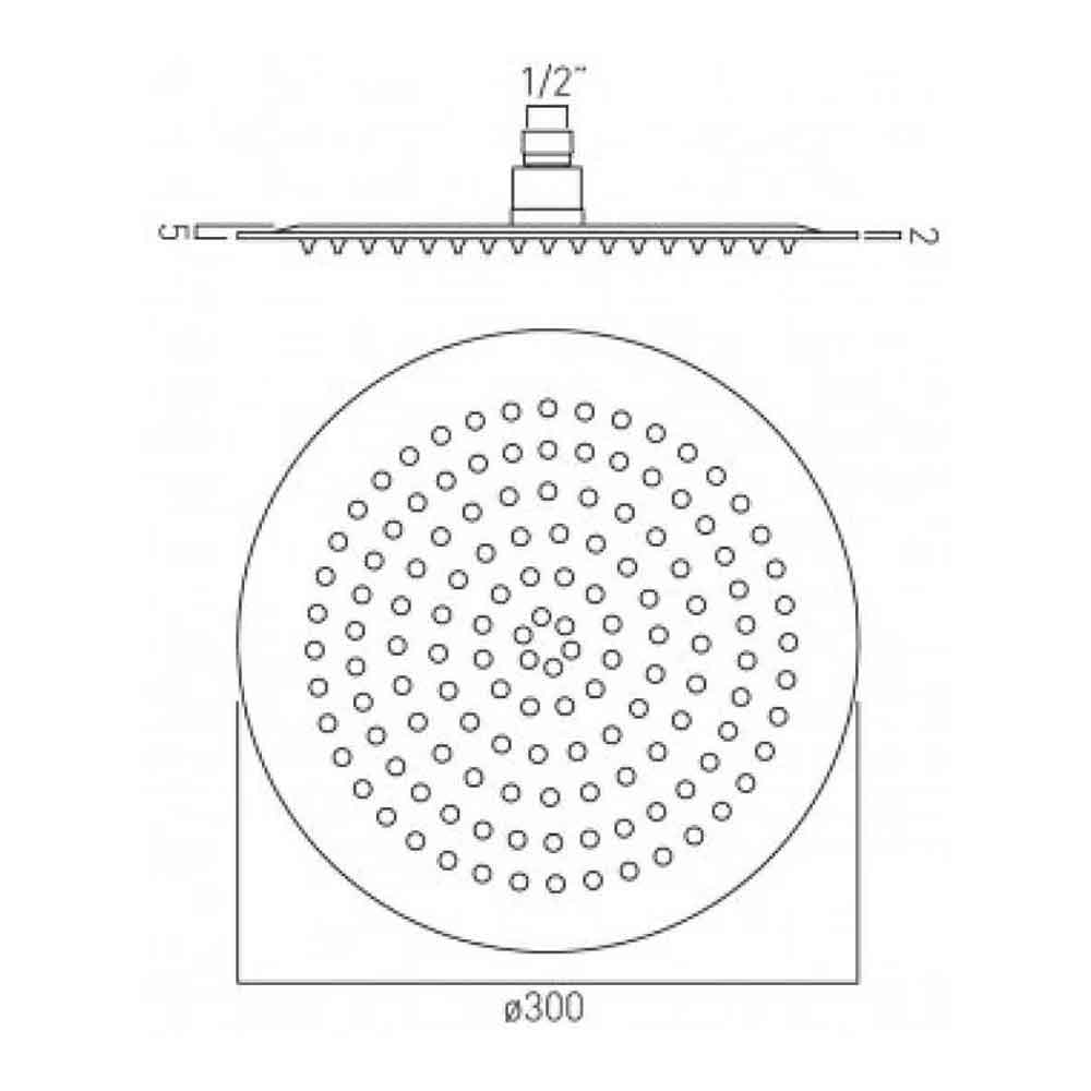 Vado Aquablade Slim Line Easy Clean Round Shower Head 300mm (12")