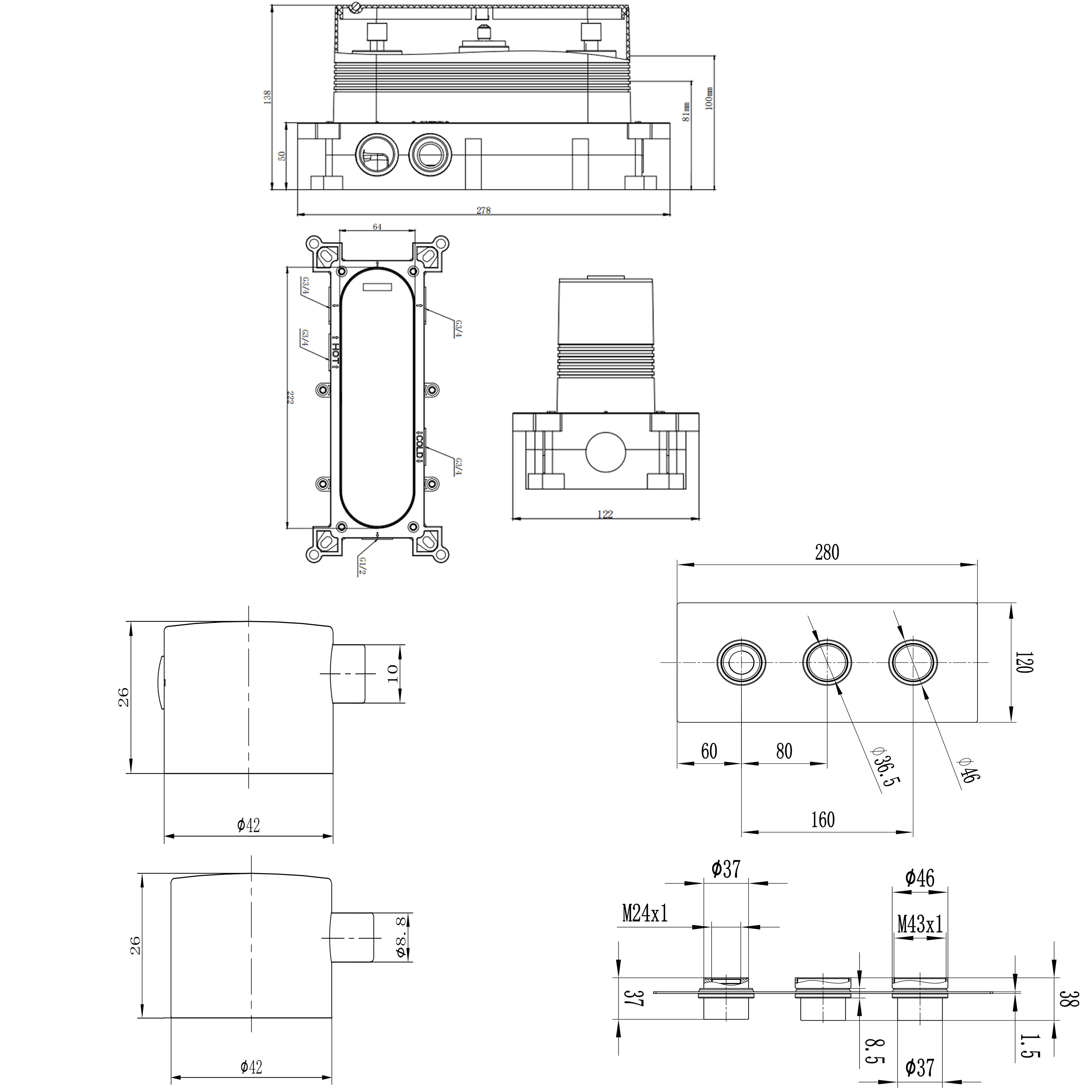 Core 3 Outlet Thermostatic Concealed Shower Valve