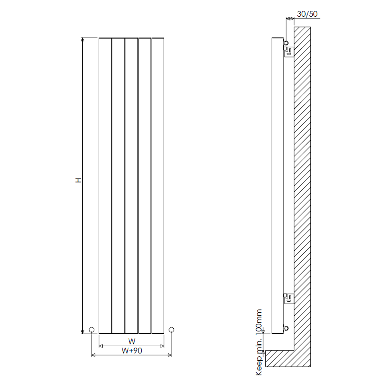 Carisa Otto Oval Single Panel Vertical Aluminium Radiator