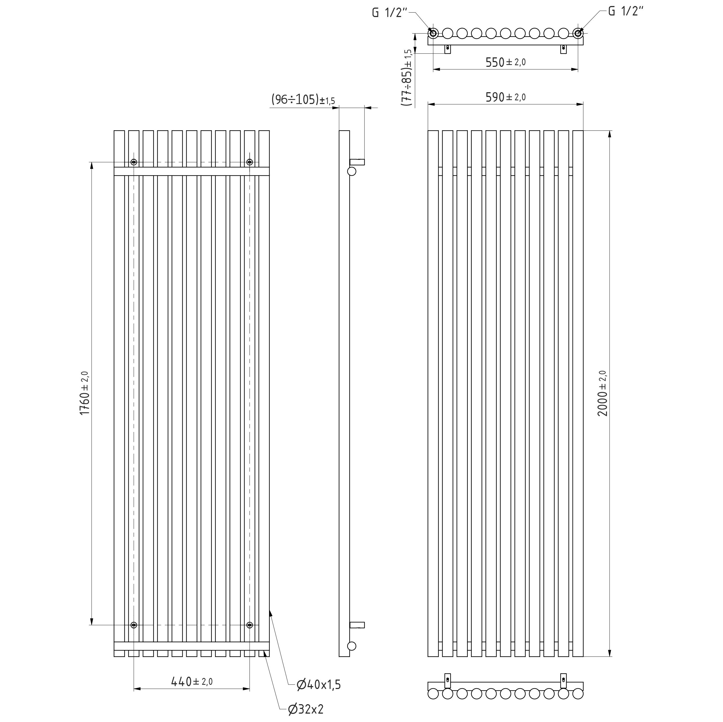 Terma Rolo Room E Single Panel 2000 x 590mm Electric Radiator with 1500W Wi-Fi Controlled VEO Heating Element