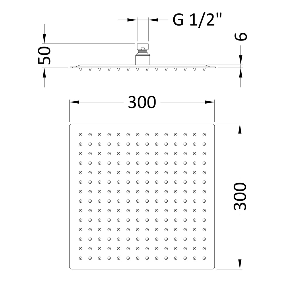 nuie Square Fixed Shower Head - 300 x 300mm
