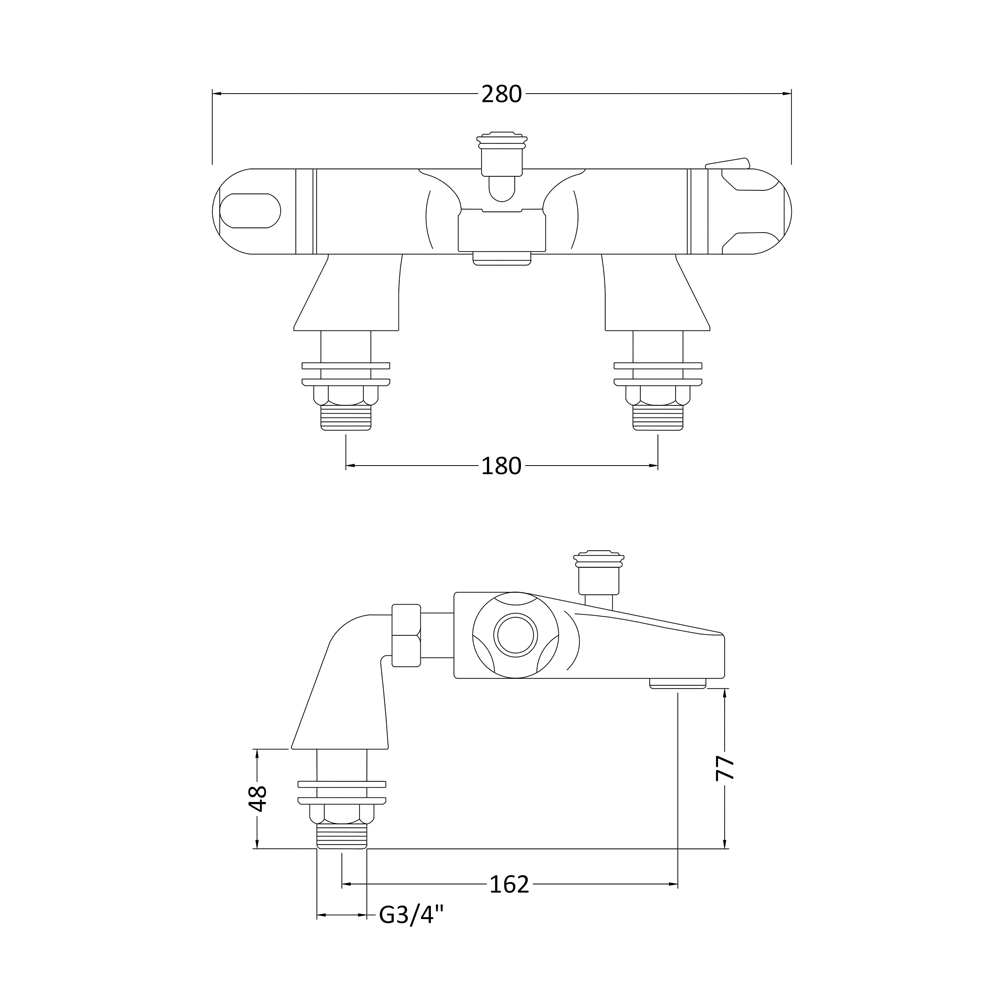 Vellamo Reef Thermostatic Bath Shower Bar Mixer