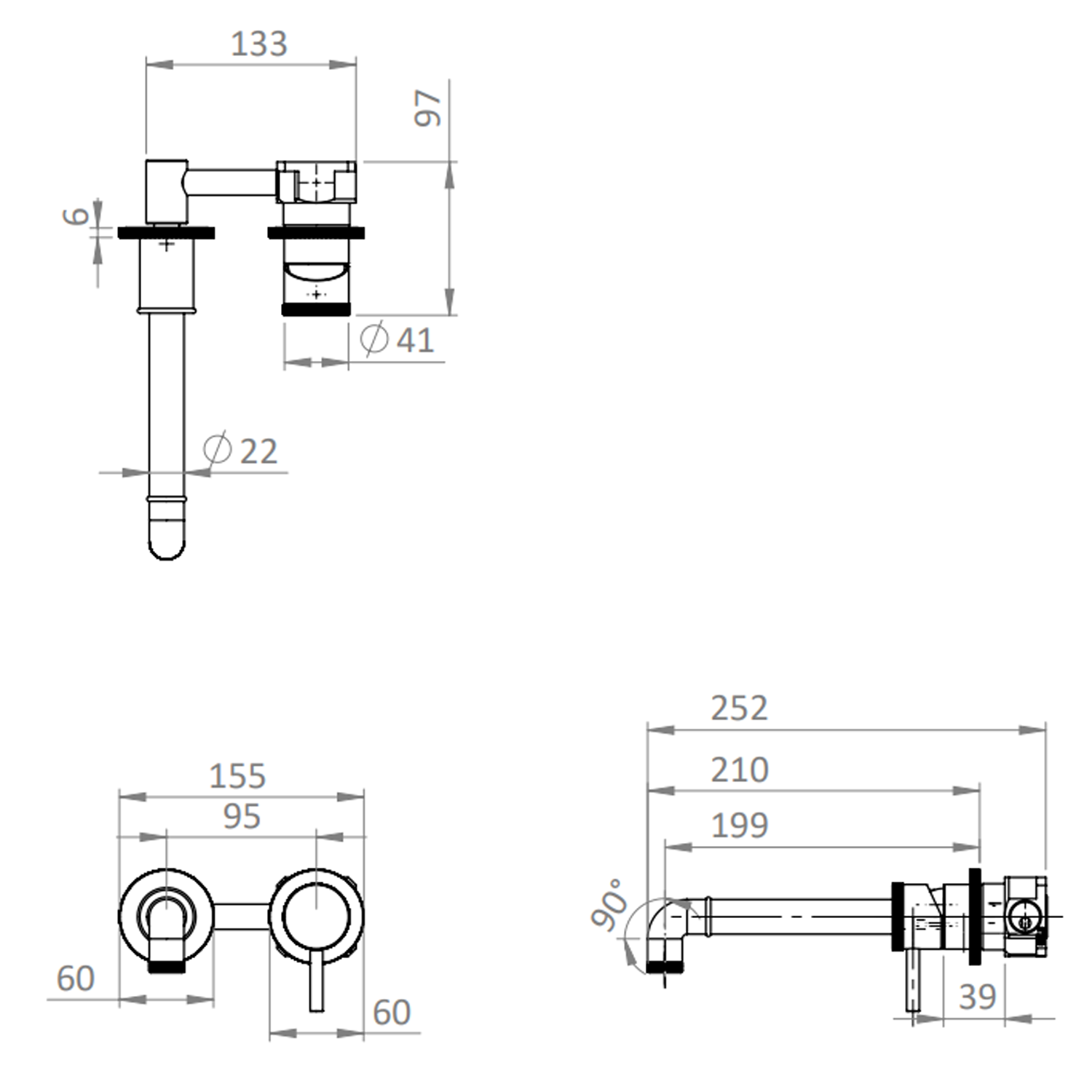 Crosswater MPRO Industrial 2 Hole Wall Mounted Basin Mixer Tap