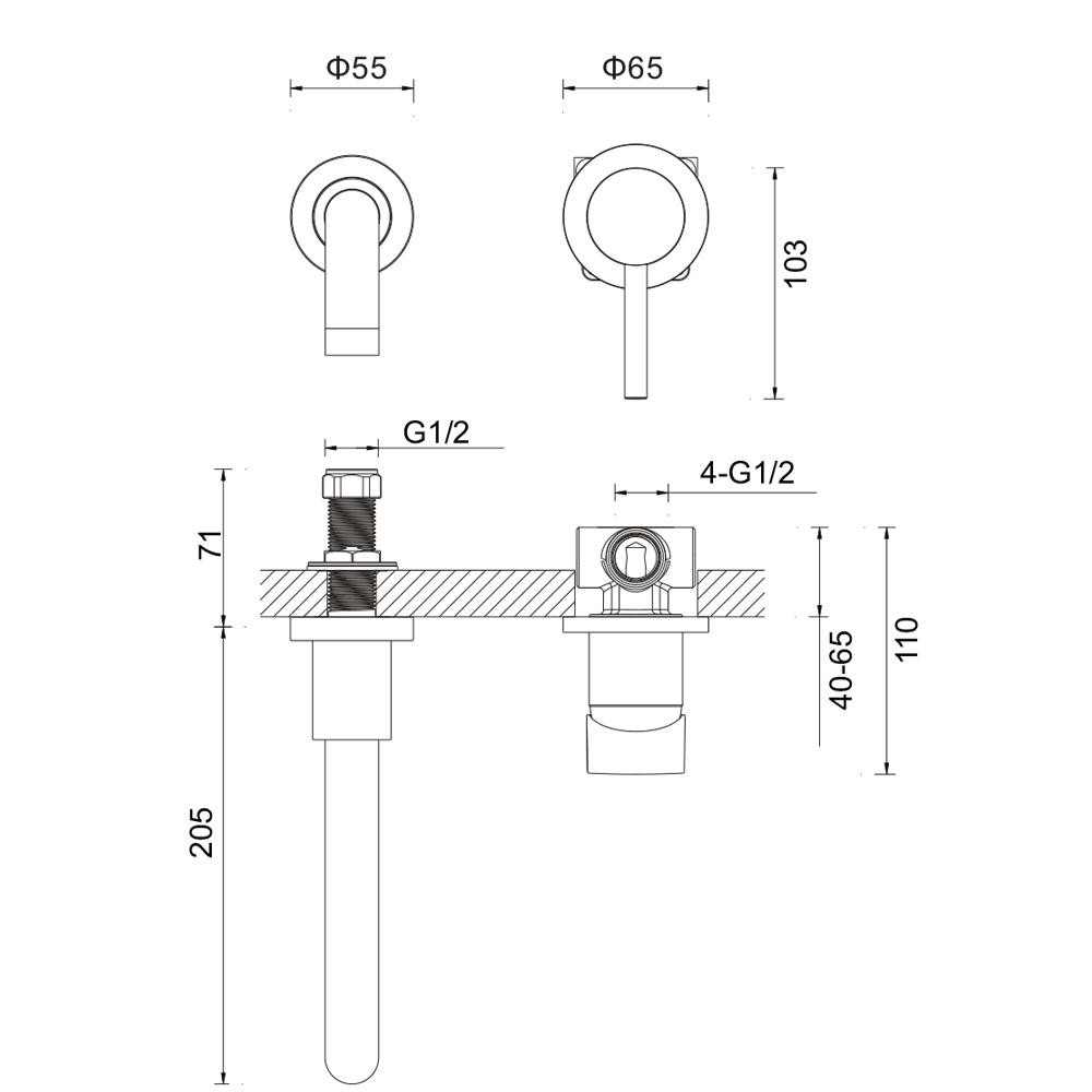Proflow Fusion 2 Hole Wall Mounted Basin Tap