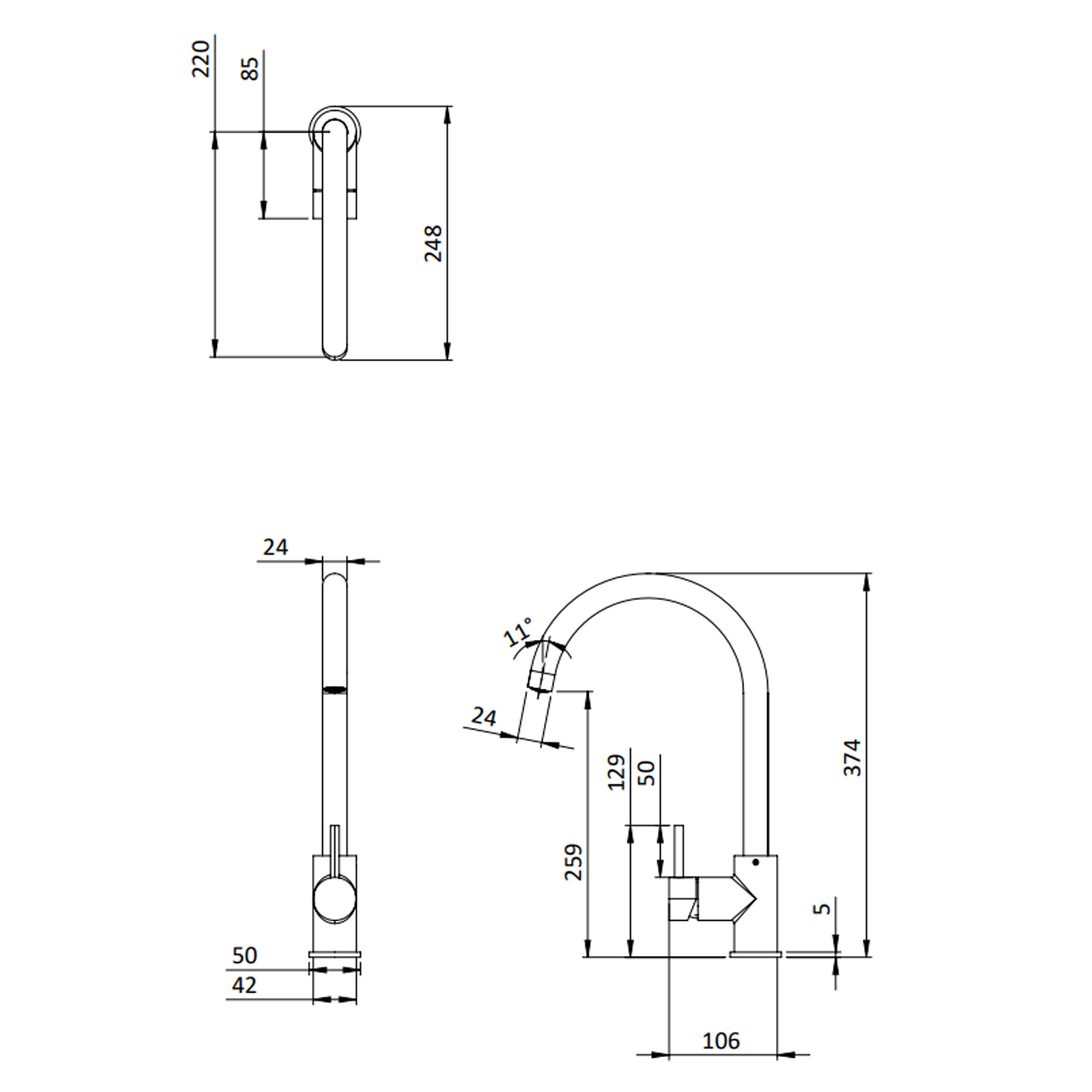 Crosswater MPRO Single Lever Mono Kitchen Mixer Tap - Matt Black
