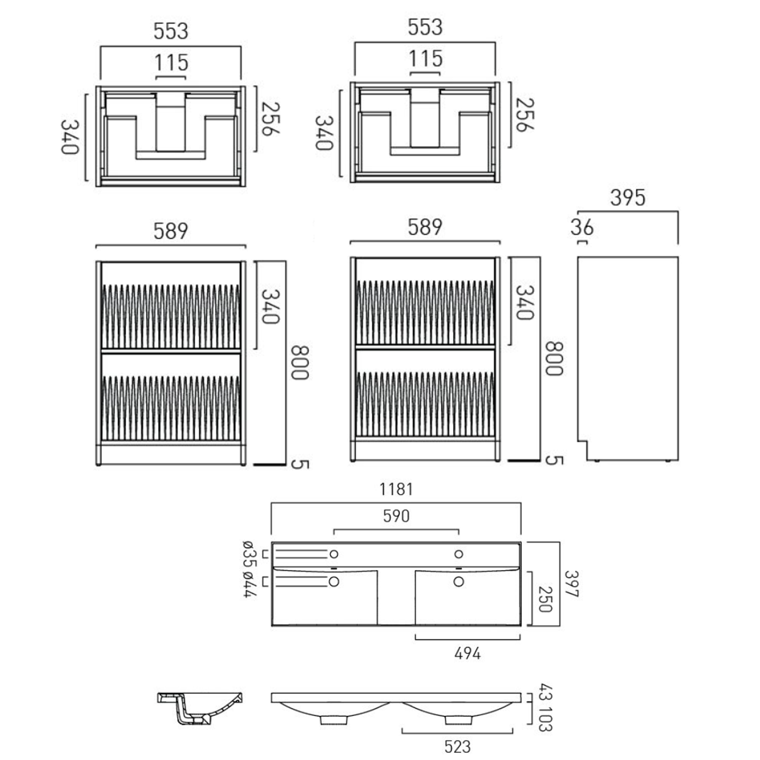 Vado Safari 1200mm Fluted Floorstanding Vanity Unit & Double Basin