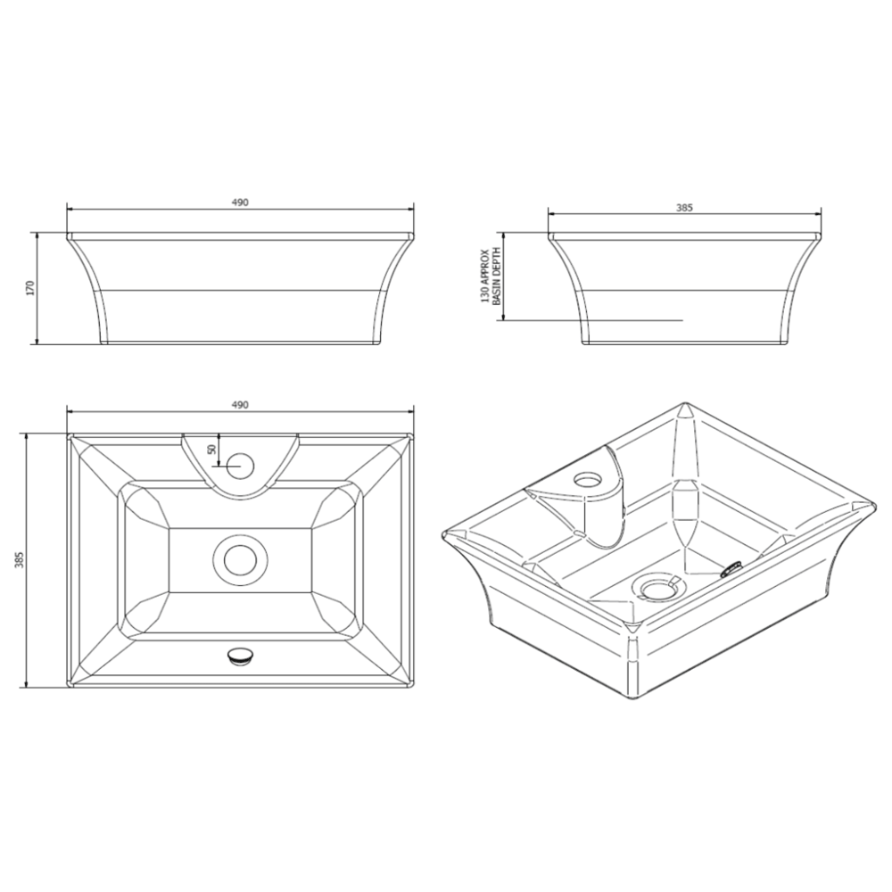 Lexie Square-Edged Ceramic Countertop Basin - One Tap Hole