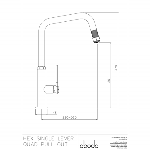 Abode Hex Industrial Single Lever Mono Pull Out Kitchen Mixer Tap - Matt Black