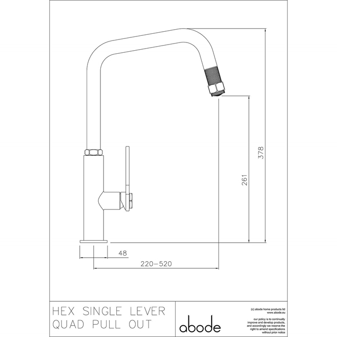 Abode Hex Industrial Single Lever Mono Pull Out Kitchen Mixer Tap - Matt Black