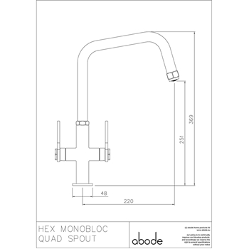 Abode Hex Industrial Twin Lever Mono Kitchen Mixer Tap - Brushed Nickel