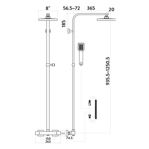 Andrew Square 2 Thermostatic Bar Shower Valve & Rigid Riser Kit