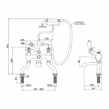 Burlington Anglesey Deck Mounted Bath Mixer with Shower Handset & 'S' Adjuster