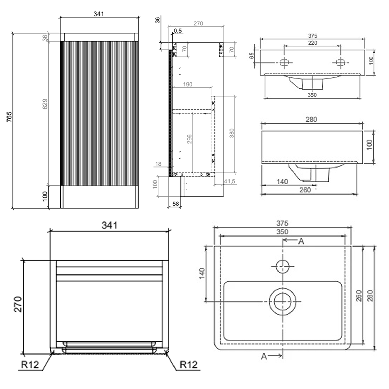 Drench Origin 340mm Fluted Cloakroom Floorstanding Vanity Unit & Basin