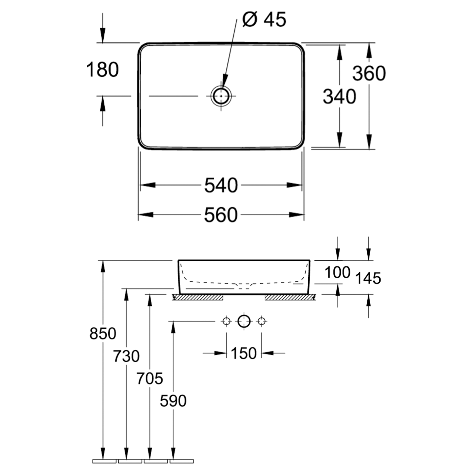 Villeroy & Boch Collaro Rectangular Countertop Basin - 560 x 360mm
