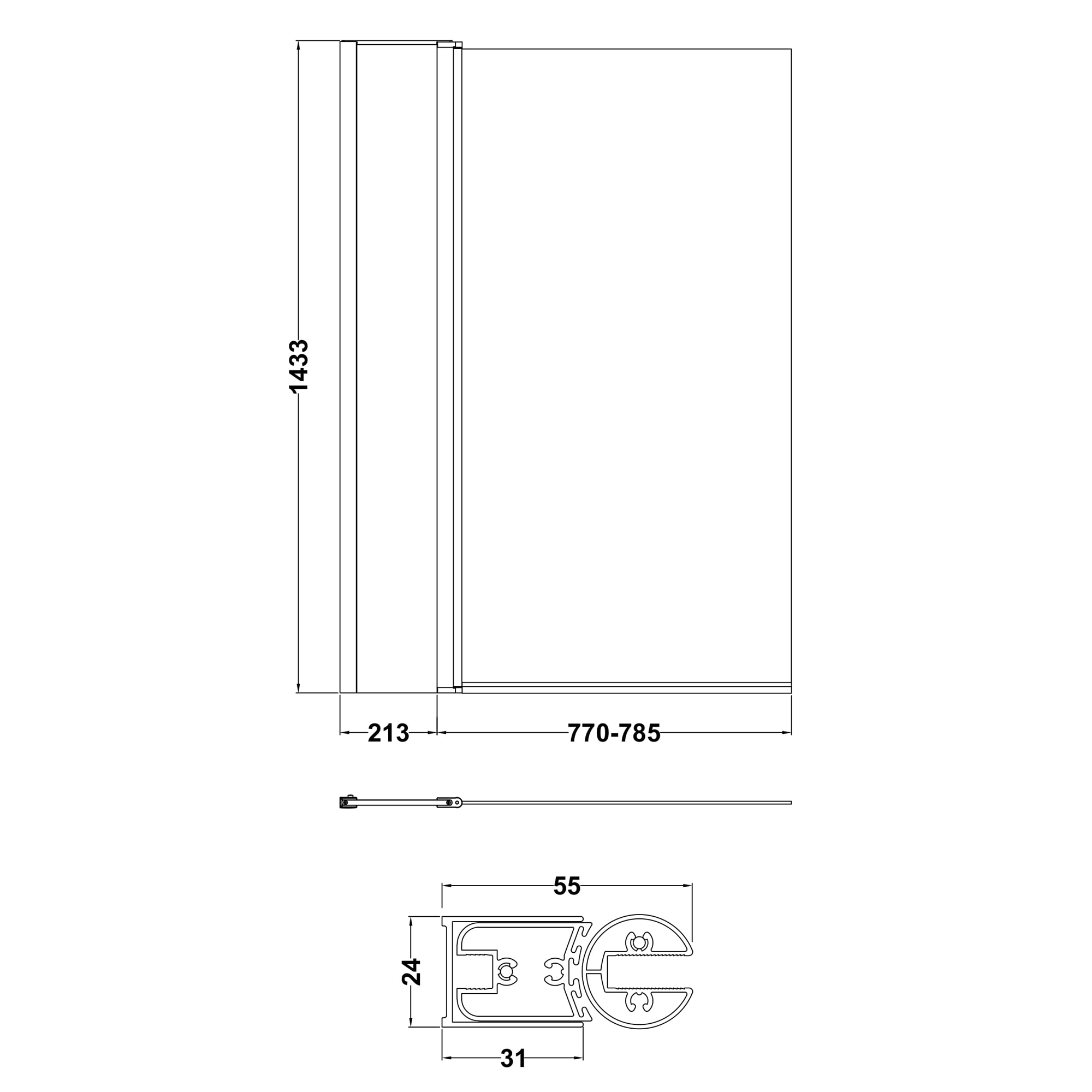 Drench Polished Chrome Square Corner Bath Screen with Fixed Inline Panel - 1435 x 985mm