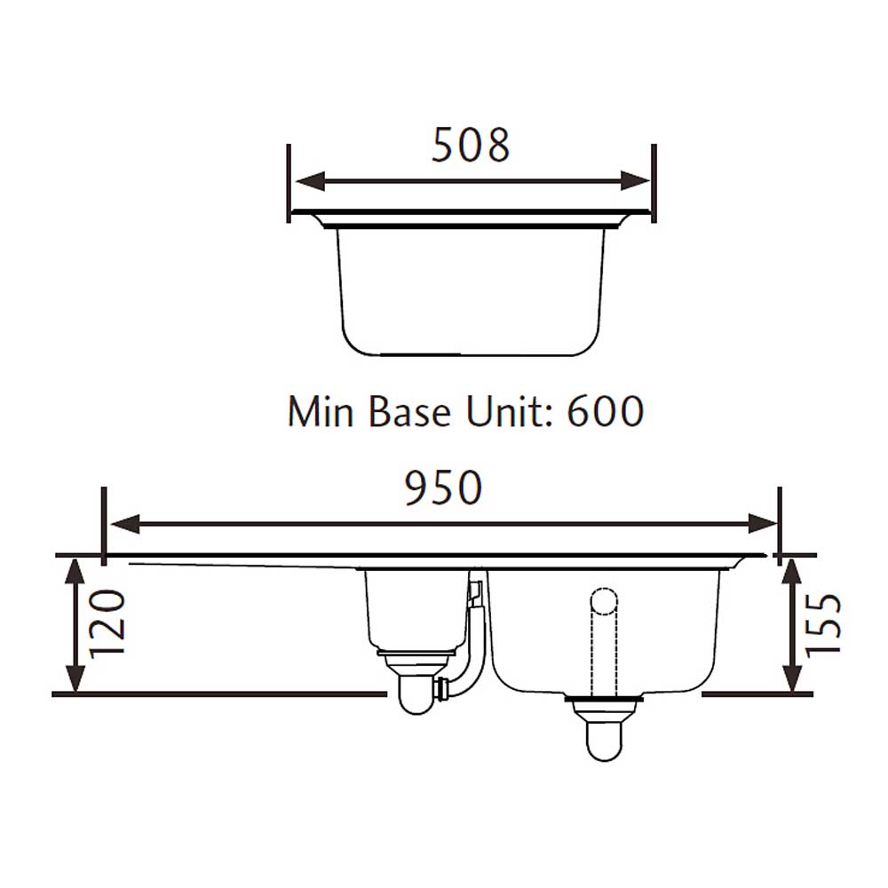 Rangemaster Glendale 1.5 Bowl Brushed Stainless Steel Sink & Waste Kit with Reversible Drainer - 950 x 508mm