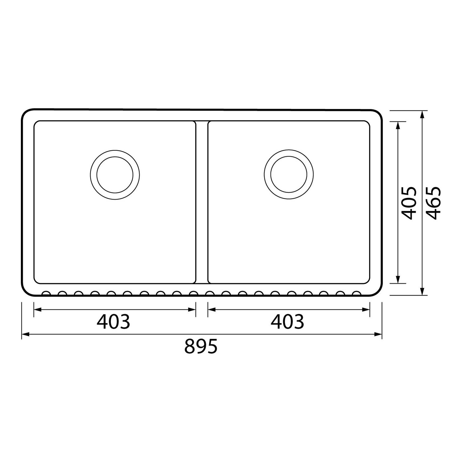 Thomas Denby Buxton 2 Bowl Fluted White Ceramic Belfast Sink - 895 x 465mm