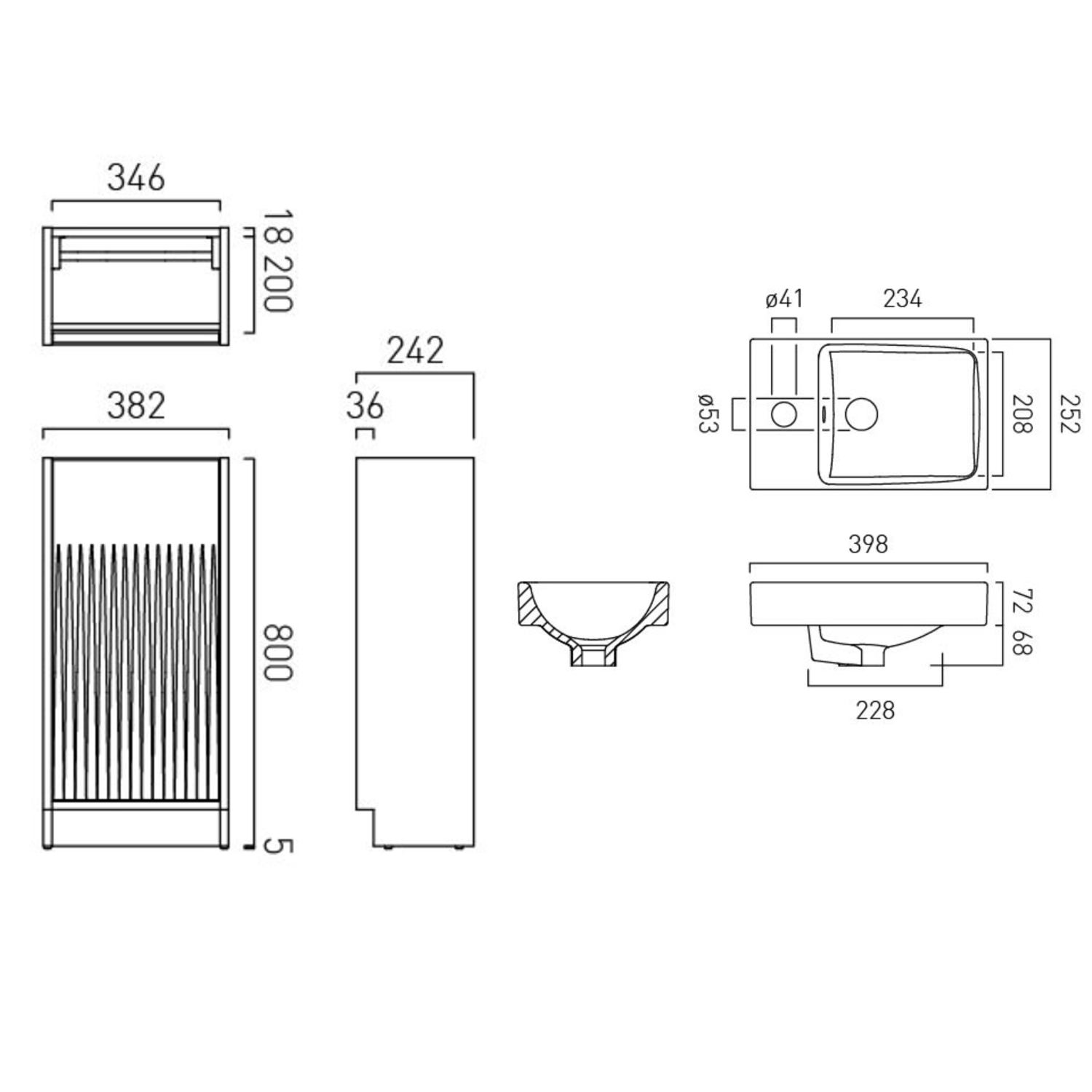 Vado Safari 400mm Fluted Cloakroom Floorstanding Vanity Unit & Basin