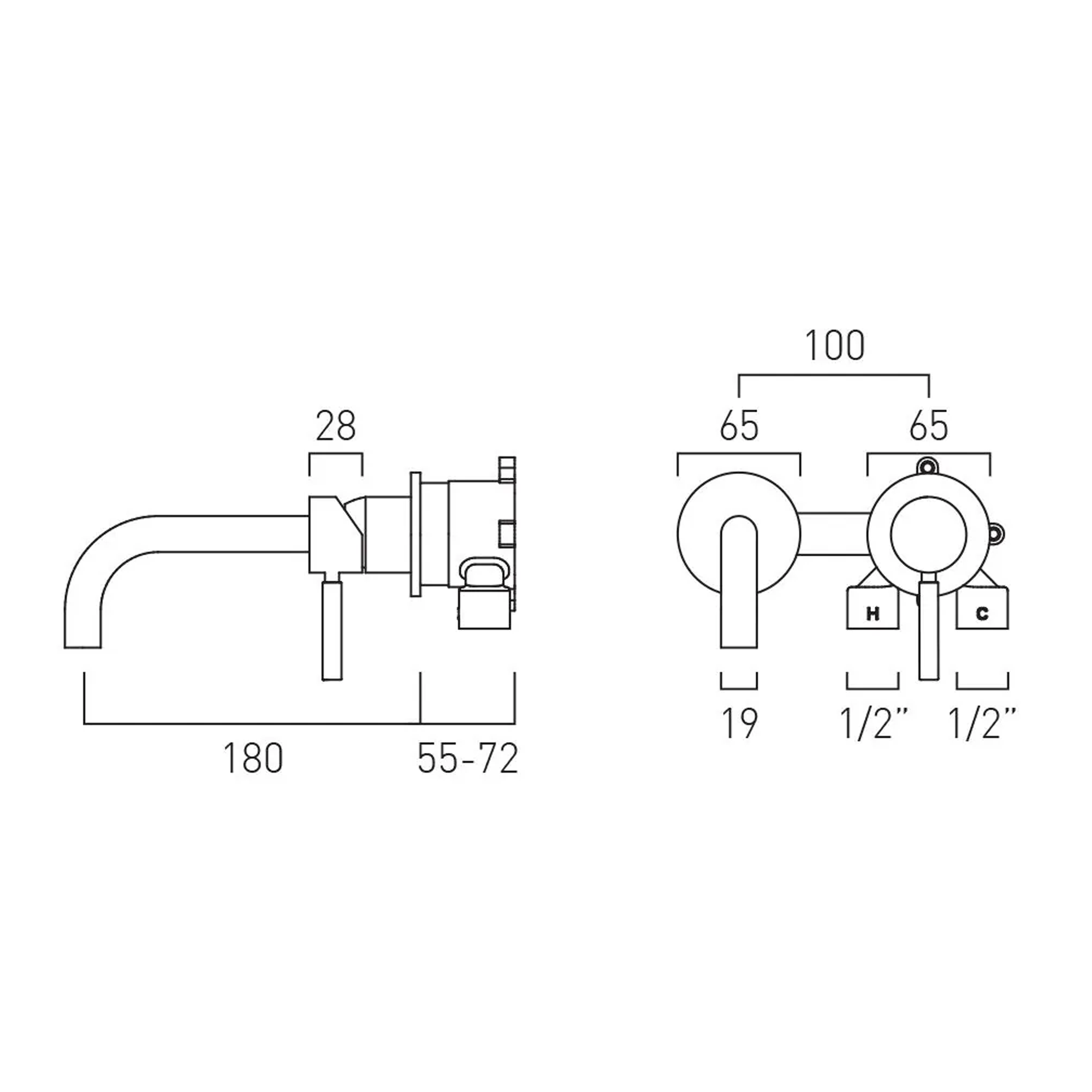 Vado Individual Origins Slimline 2 Hole Wall Mounted Basin Mixer Tap