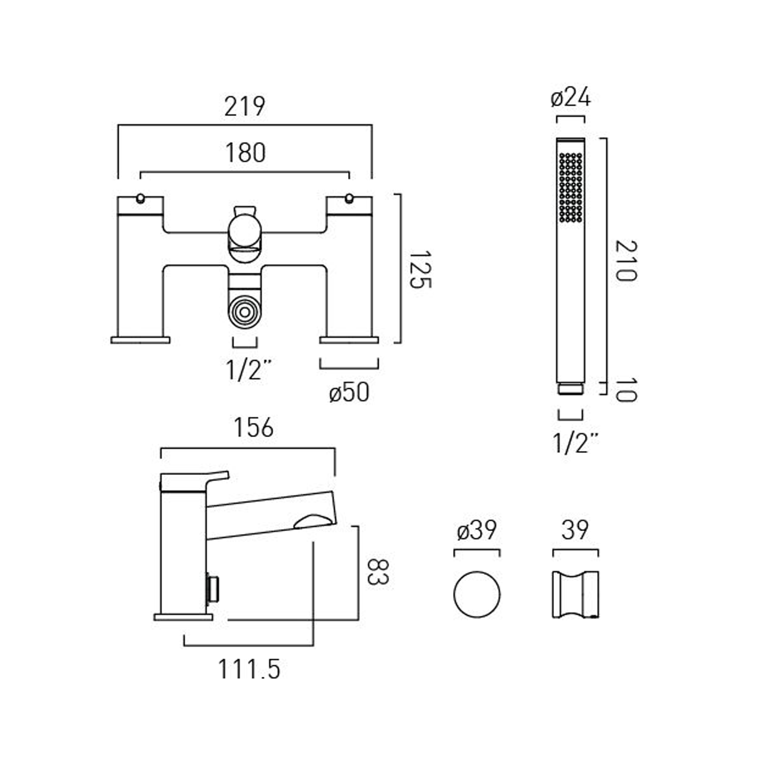 Vado Safari Deck Mounted Bath Shower Mixer Tap with Wall Mounted Shower Handset