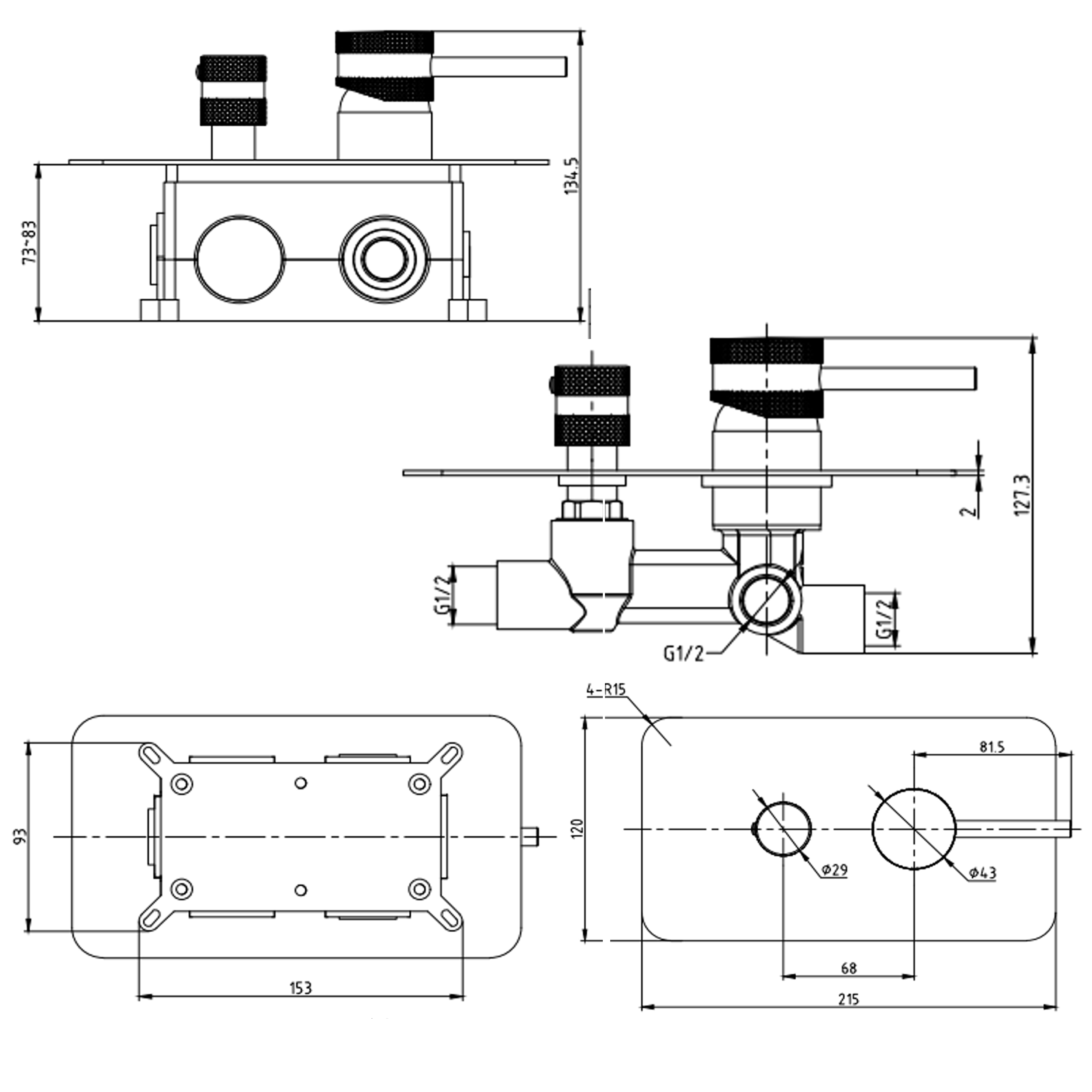 Core Concealed Manual Dual Outlet Valve