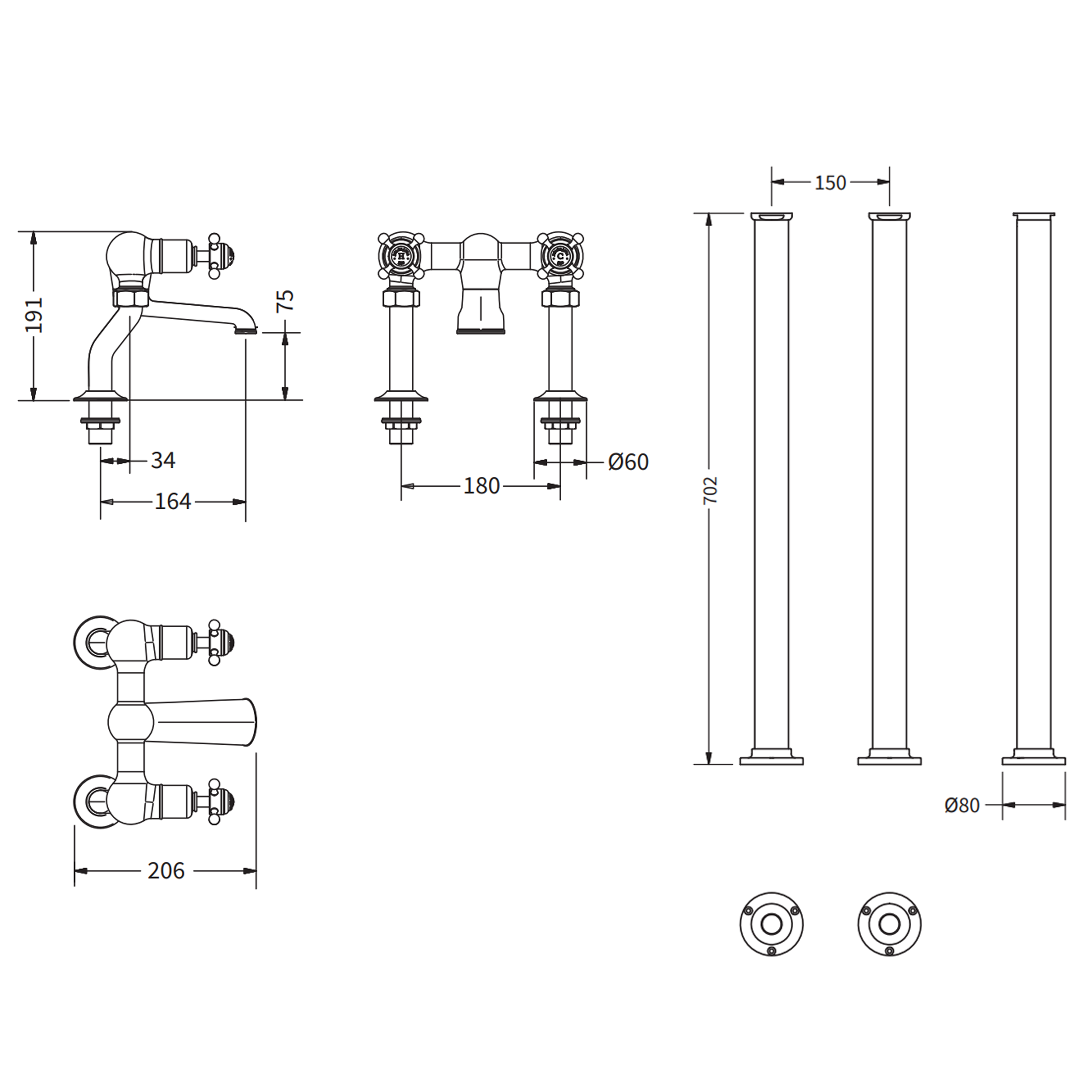 Crosswater Belgravia Crosshead Floor Standing Bath Filler - Chrome