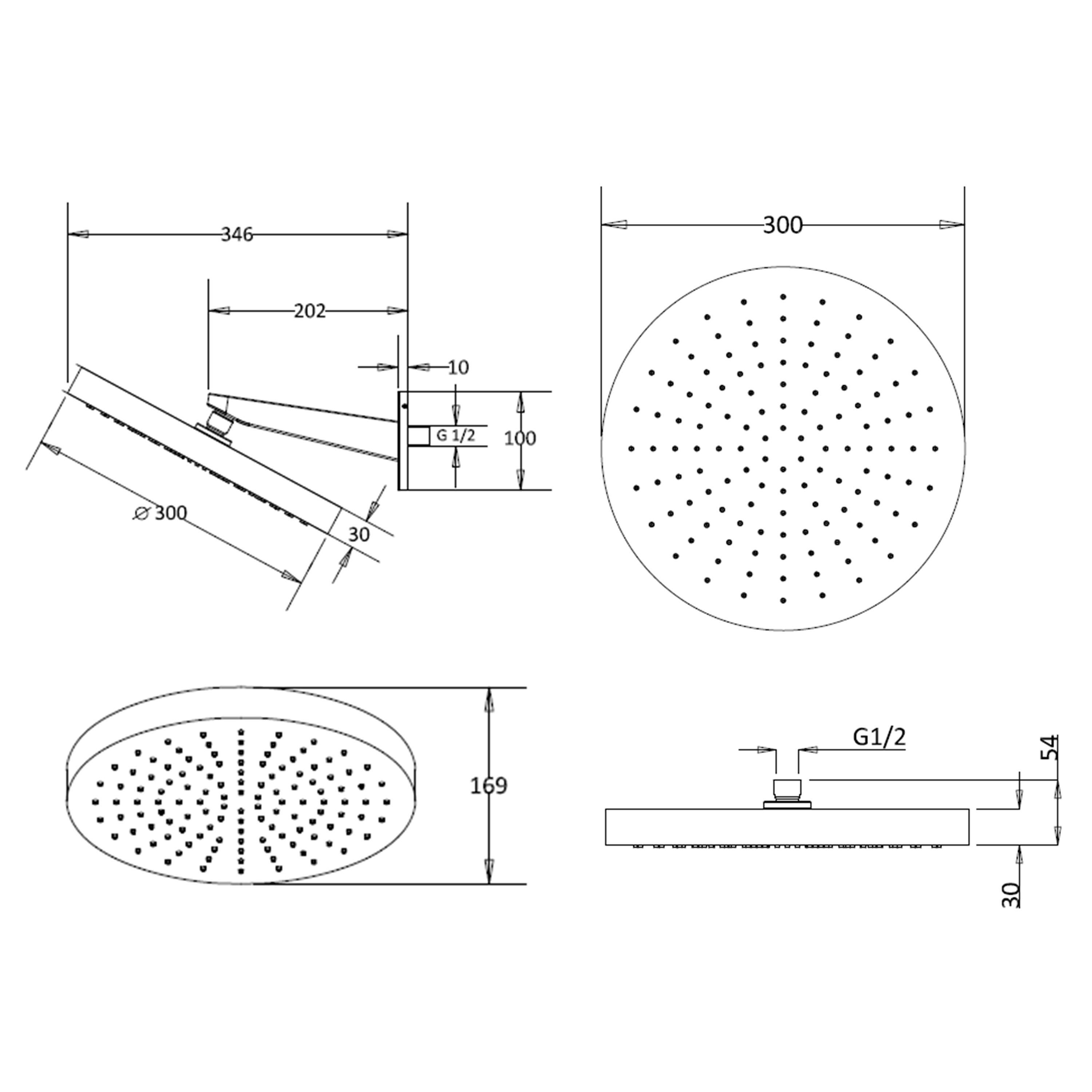Crosswater Revive Stainless Steel Round Shower Head Wall Mounted
