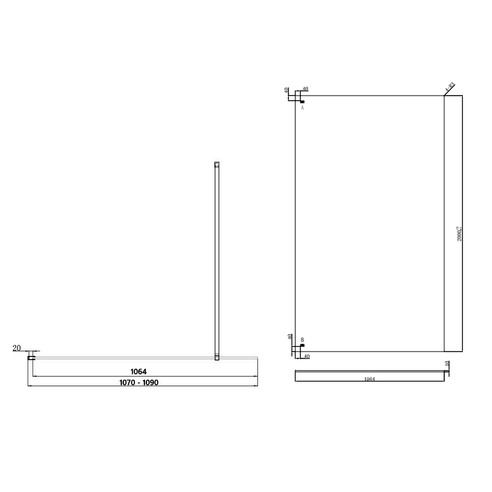 Harbour i10 10mm Easy Clean 2m Tall Frameless Wetroom Panel - Matt Black