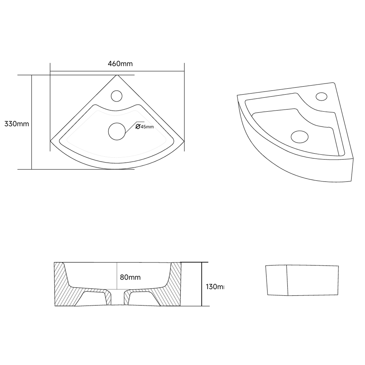 Erin Corner Cloakroom Basin - 460 x 330mm